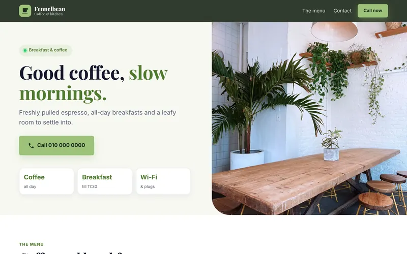 Concept website design for Fennelbean Café, a fictional café