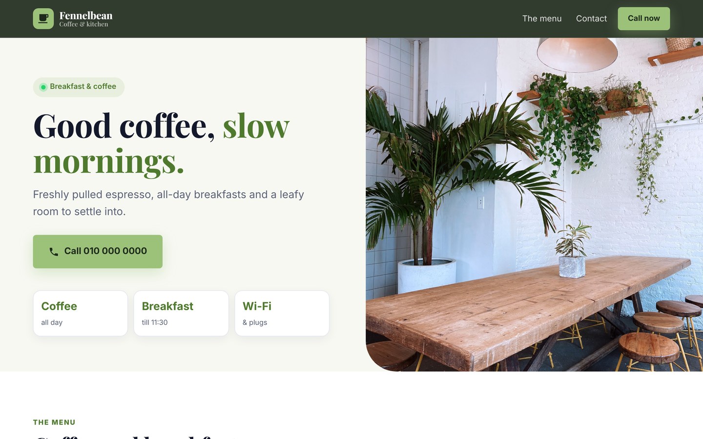 Concept website design for Fennelbean Café, a fictional café