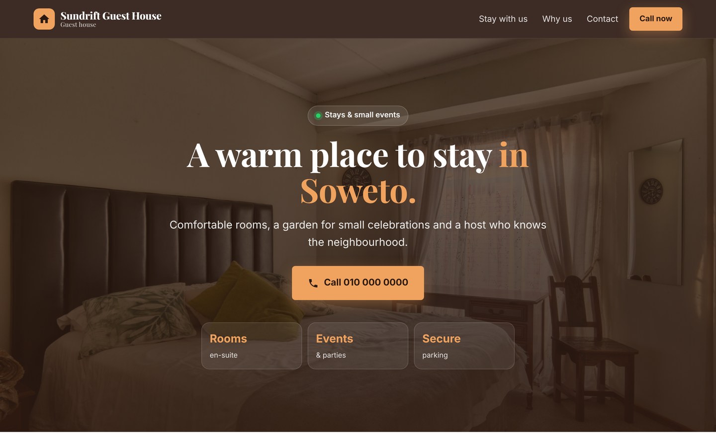 Concept website design for Sundrift Guest House, a fictional guest house